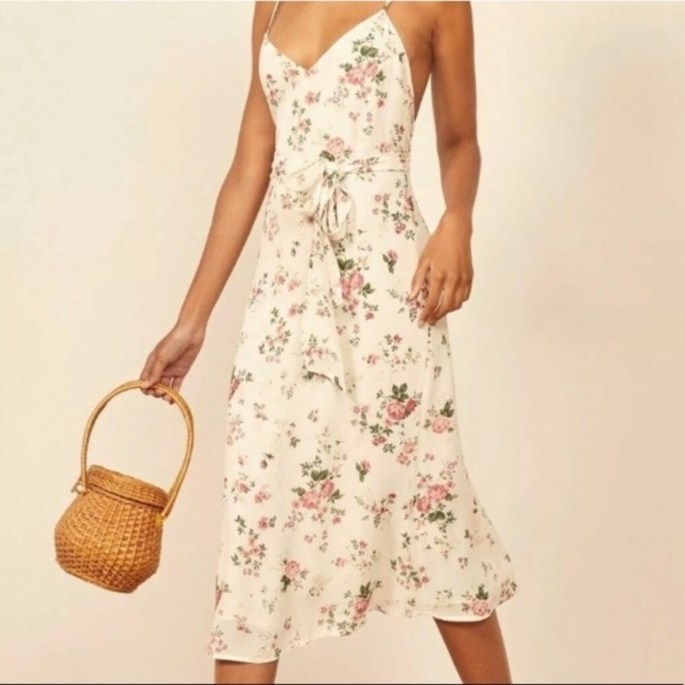 Reformation Dietrich White Rose Floral Dress Sz 4